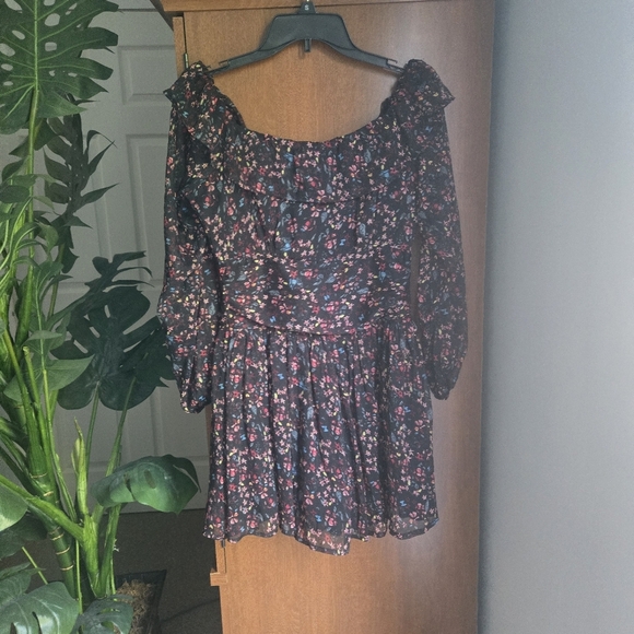 Urban Outfitters Floral Off The Shoulder Mini Dress With Sheer Long Sleeves - Picture 3 of 6